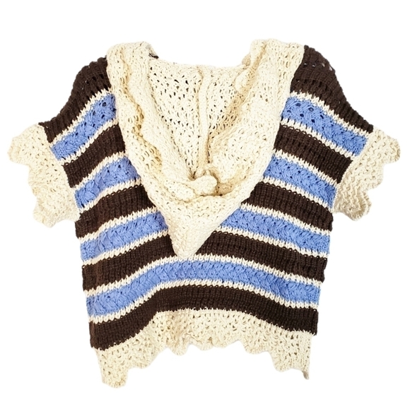 SUNDAY UP crochet knit sweater with hood striped beachy - Picture 2 of 5
